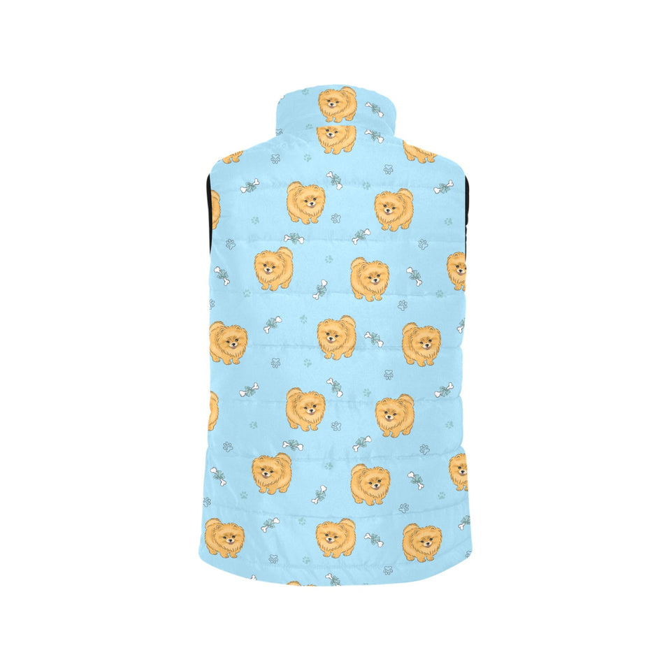 Brown cute pomeranian blue blackground Women's Padded Vest