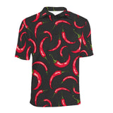 Chili peppers pattern black background Men's All Over Print Polo Shirt