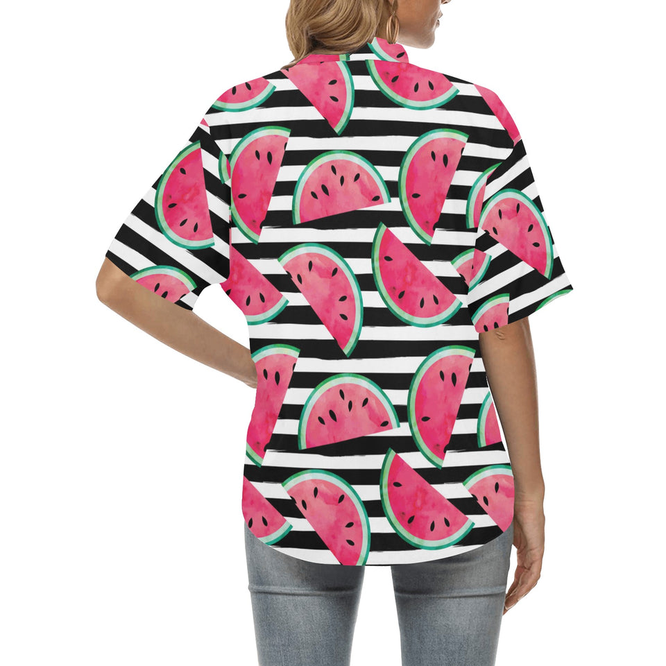 Watercolor paint textured watermelon pieces Women's All Over Print Hawaiian Shirt