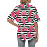 Watercolor paint textured watermelon pieces Women's All Over Print Hawaiian Shirt