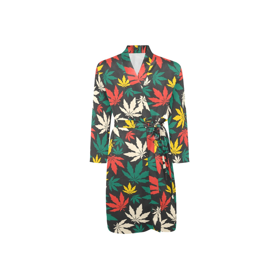 Canabis Marijuana Weed Pattern Print Design 02 Men's Long Sleeve Belted Night Robe