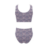 Indian Batik Style pattern Chest Bowknot High Waisted Bikini Swimsuit