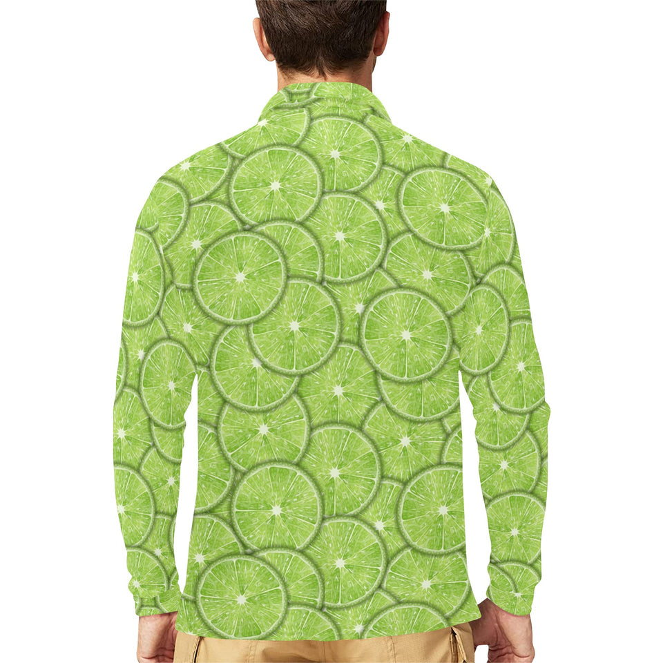 Slices of Lime design pattern Men's Long Sleeve Polo Shirt