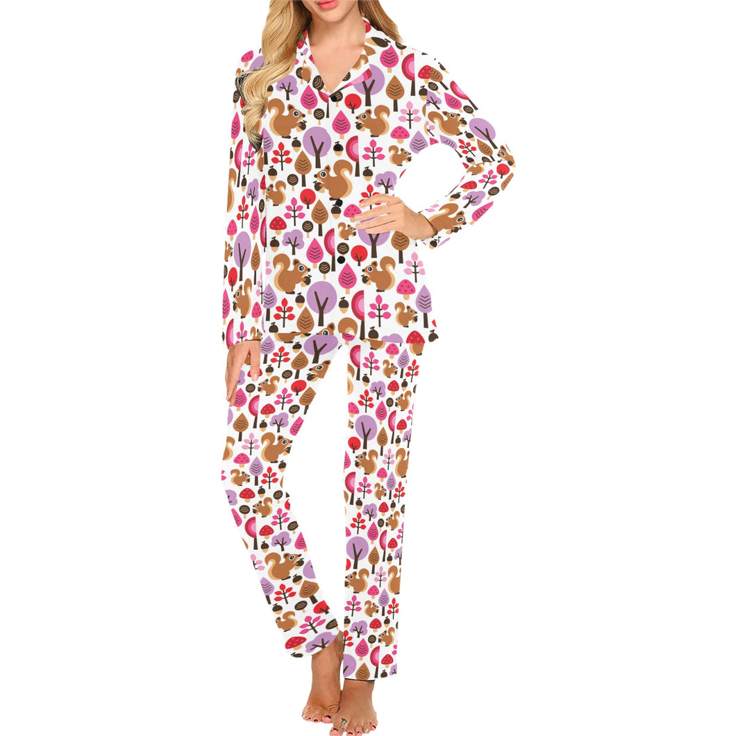 Squirrel Pattern Print Design 02 Women's Long Pajama Set
