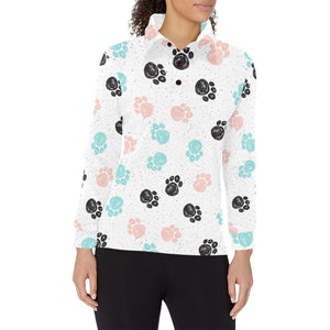 Dog Paws Pattern Print Design 04 Women's Long Sleeve Polo Shirt