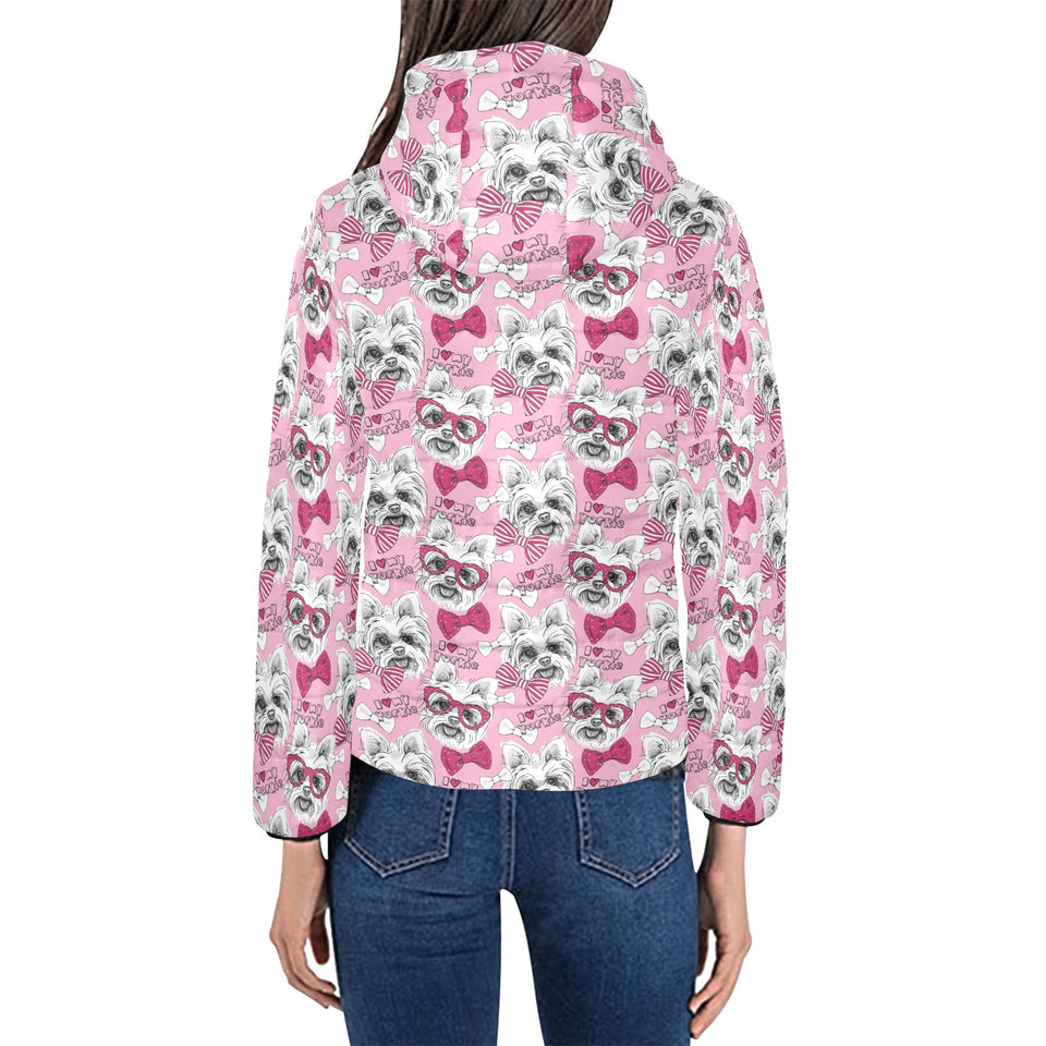 Yorkshire Terrier Pattern Print Design 03 Women's Padded Hooded Jacket