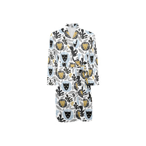Lion Pattern Print Design 05 Men's Long Sleeve Belted Night Robe