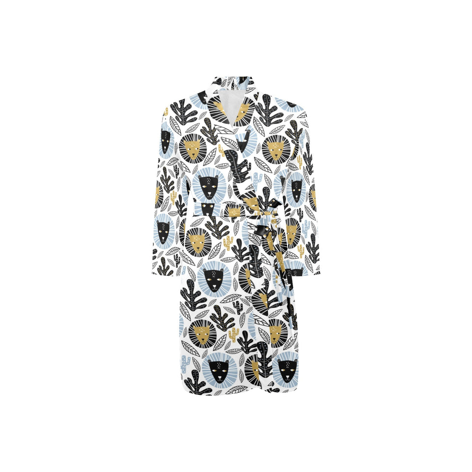 Lion Pattern Print Design 05 Men's Long Sleeve Belted Night Robe