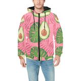 Avocado slices leaves pink back ground Men's Padded Hooded Jacket