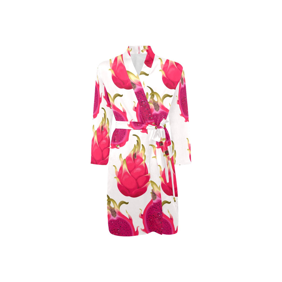 dragon fruits design pattern Men's Long Sleeve Belted Night Robe