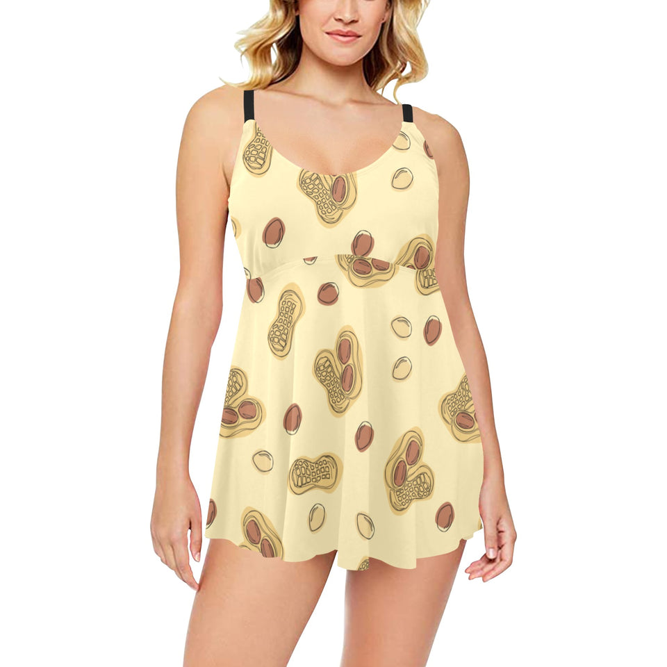 peanuts design pattern Chest Sexy Pleated Two Piece Swim Dress