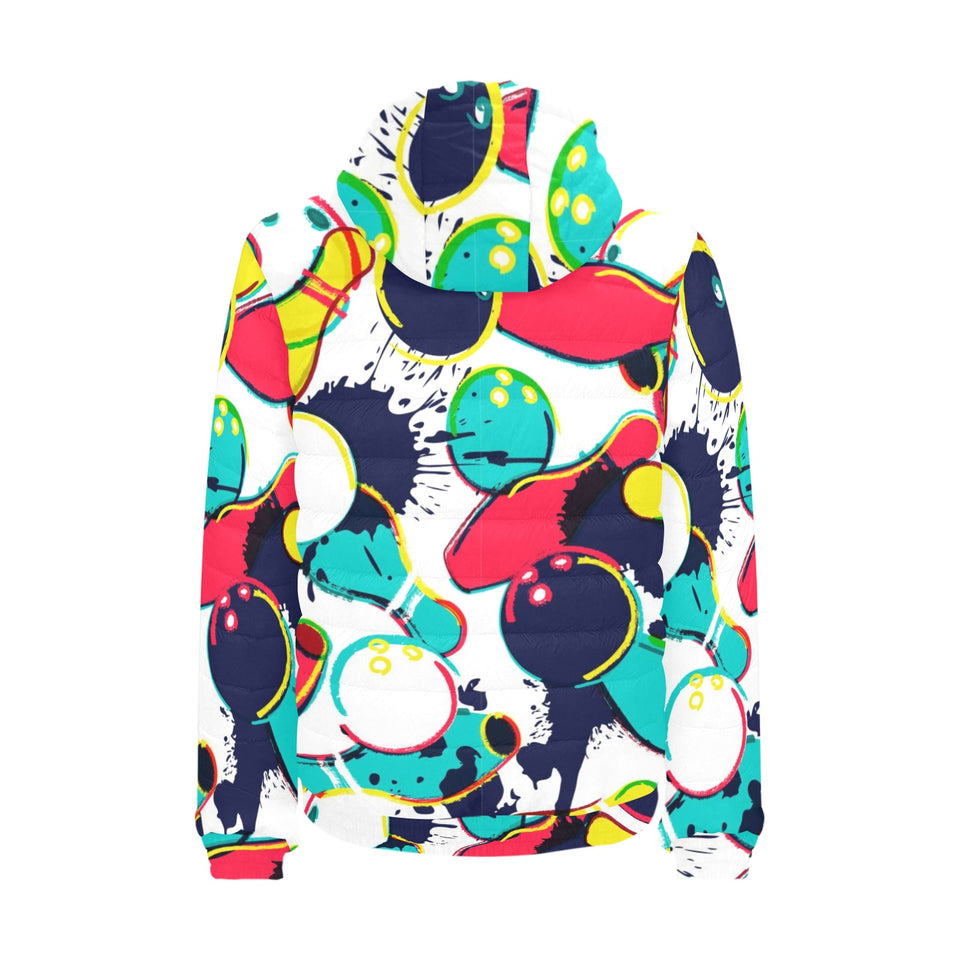 watercolor bowling ball pins Men's Padded Hooded Jacket