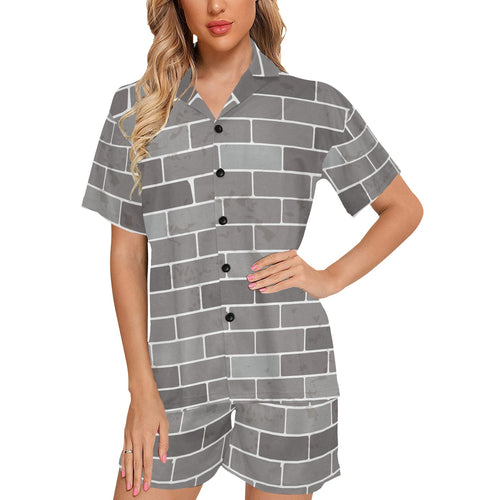 Brick Printed Pattern Print Design 05 Women's V-Neck Short Pajama Set