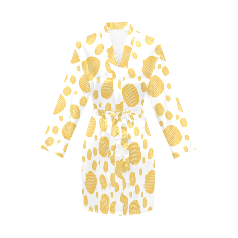 Potato Chips Pattern Print Design 03 Women's Long Sleeve Belted Night Robe
