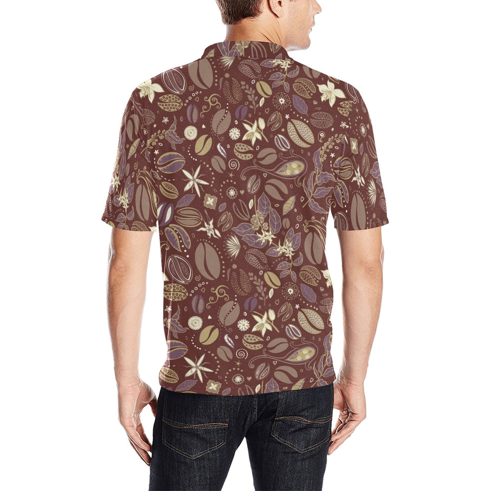 Coffee bean flower pattern Men's All Over Print Polo Shirt