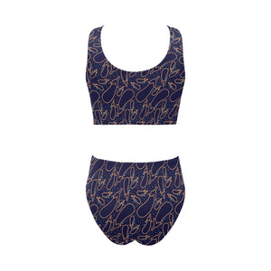 Eggplant Pattern Print Design 04 Chest Bowknot High Waisted Bikini Swimsuit