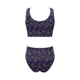 Eggplant Pattern Print Design 04 Chest Bowknot High Waisted Bikini Swimsuit
