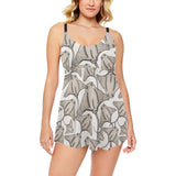 Stingray Pattern Print Design 05 Chest Sexy Pleated Two Piece Swim Dress