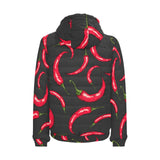 Chili peppers pattern black background Men's Padded Hooded Jacket