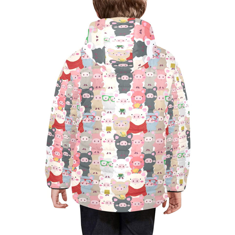 Pig Pattern Print Design 02 Kids' Boys' Girls' Padded Hooded Jacket