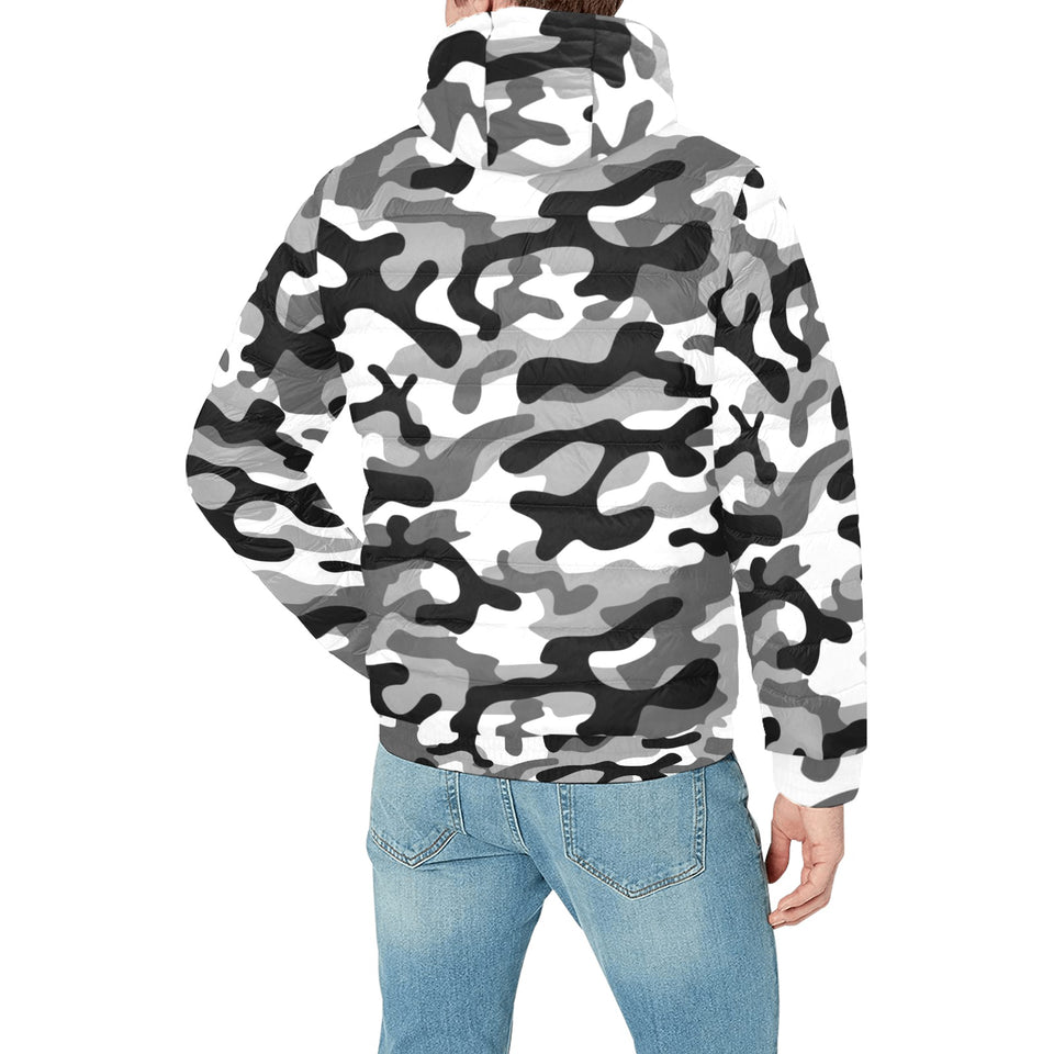 Black white camouflage pattern Men's Padded Hooded Jacket