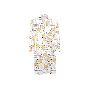 Greyhound Pattern Print Design 03 Men's Long Sleeve Belted Night Robe