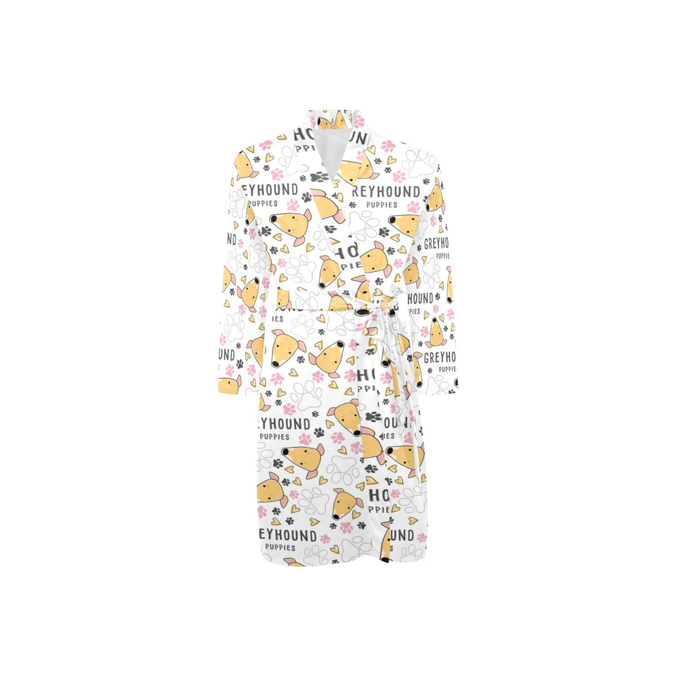 Greyhound Pattern Print Design 03 Men's Long Sleeve Belted Night Robe