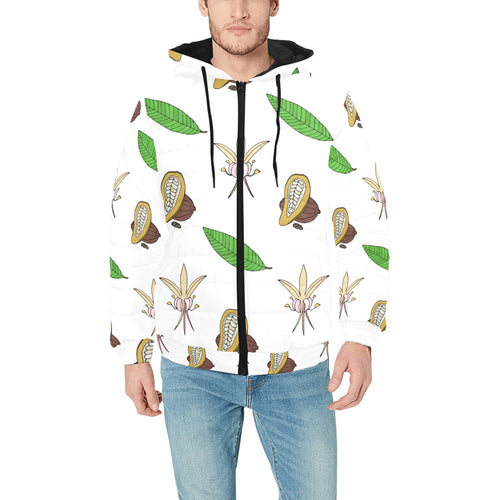 Color hand drawn cacao pattern Men's Padded Hooded Jacket