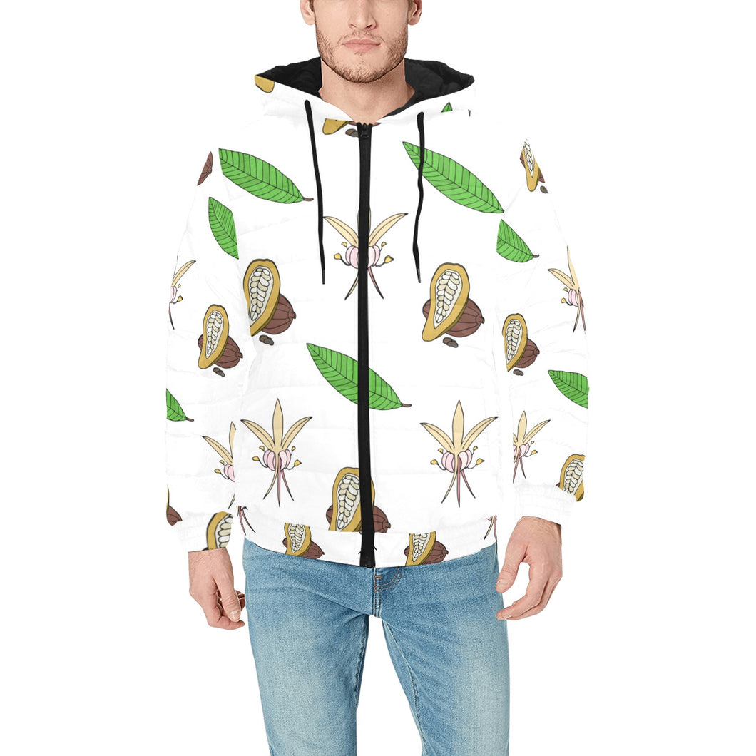 Color hand drawn cacao pattern Men's Padded Hooded Jacket
