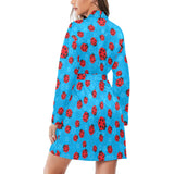 Ladybug Pattern Print Design 02 Women's Long Sleeve Belted Night Robe