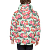 Beautiful flamingo tropical palm leaves hibiscus p Kids' Boys' Girls' Padded Hooded Jacket
