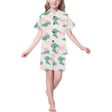 Pink lotus waterlily leaves pattern Kids' Boys' Girls' V-Neck Short Pajama Set