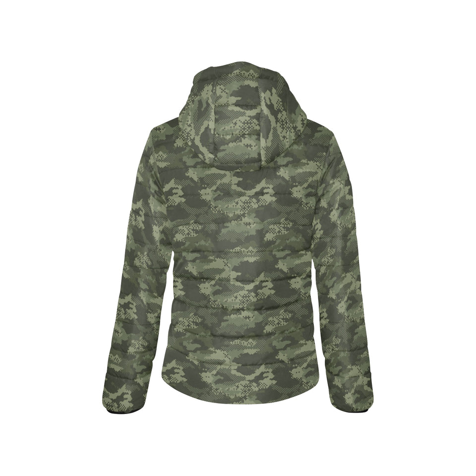 Digital Green camouflage pattern Women's Padded Hooded Jacket