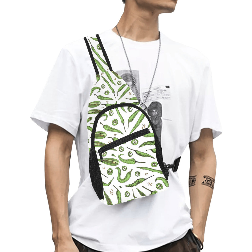 Hand drawn sketch style green Chili peppers patter All Over Print Chest Bag