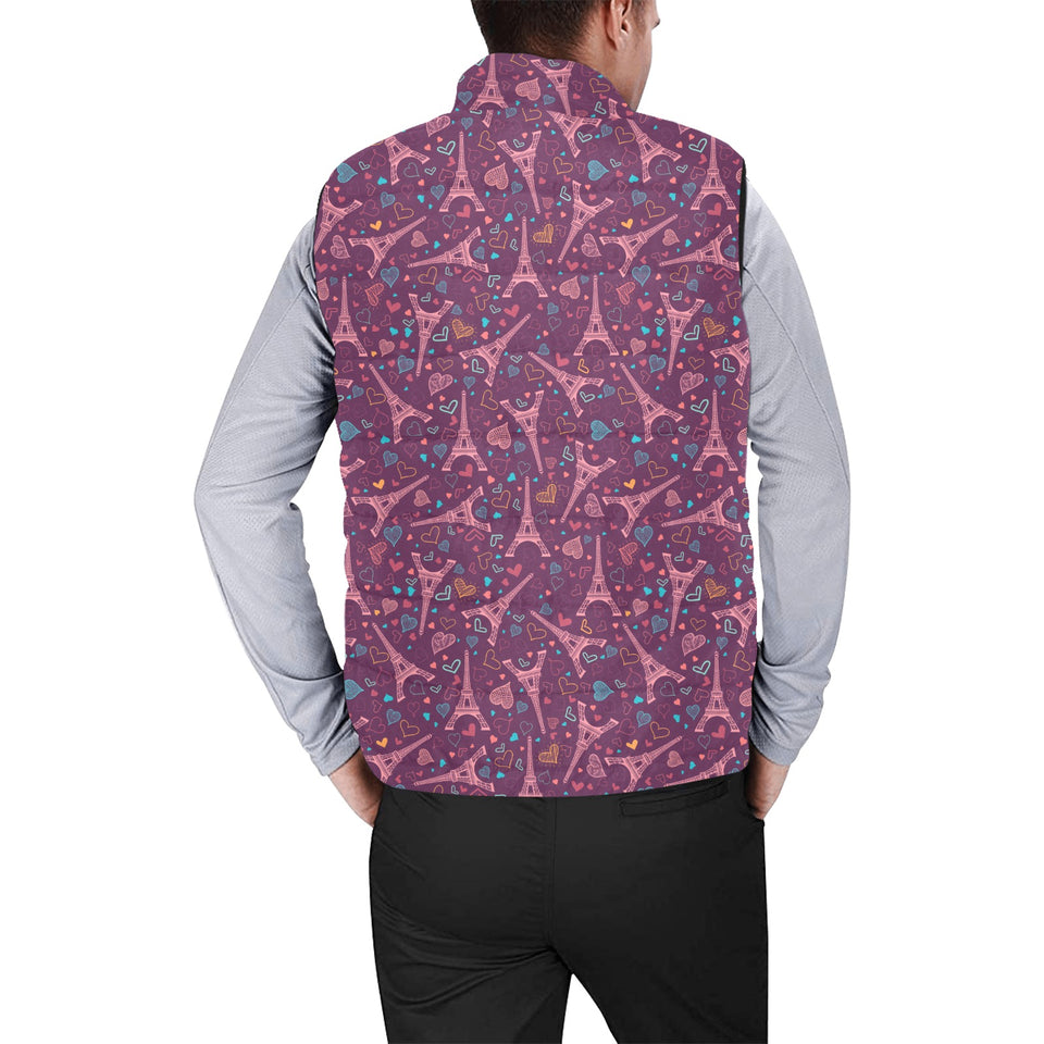 Eiffel Tower Heart Pattern Print Design 04 Men's Padded Vest