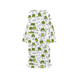 Sketch funny frog pattern Blanket Robe with Sleeves