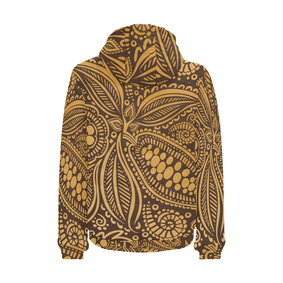 cacao beans tribal polynesian pattern background Men's Padded Hooded Jacket
