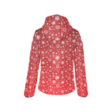 Snowflake pattern red background Women's Padded Hooded Jacket