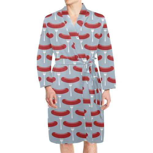 Sausage Pattern Print Design 02 Men's Long Sleeve Belted Night Robe
