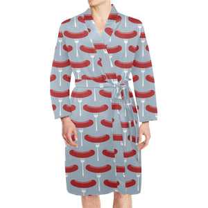 Sausage Pattern Print Design 02 Men's Long Sleeve Belted Night Robe