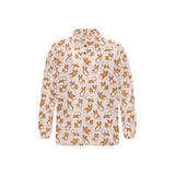 Cute Corgis Pattern pink background Men's Long Sleeve Polo Shirt