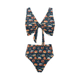 Camper Van Pattern Print Design 05 Chest Bowknot High Waisted Bikini Swimsuit