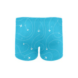 Airplane destinations blue background Men's Swimming Trunks