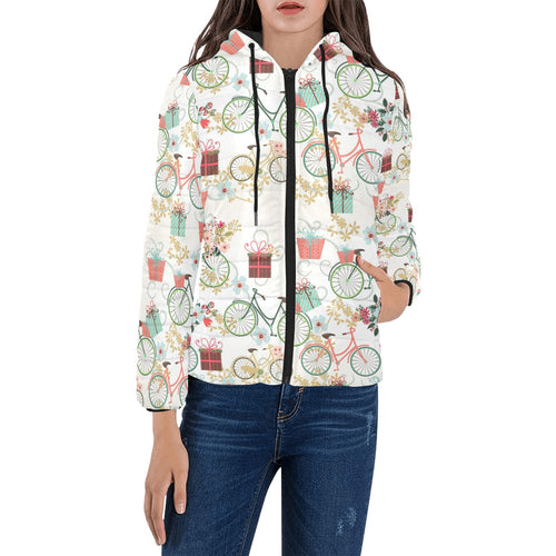 Bicycle Pattern Print Design 05 Women's Padded Hooded Jacket