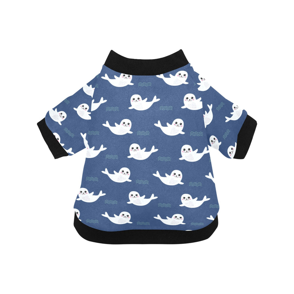 Cute white baby sea lion seal pattern All Over Print Pet Dog Round Neck Fuzzy Shirt