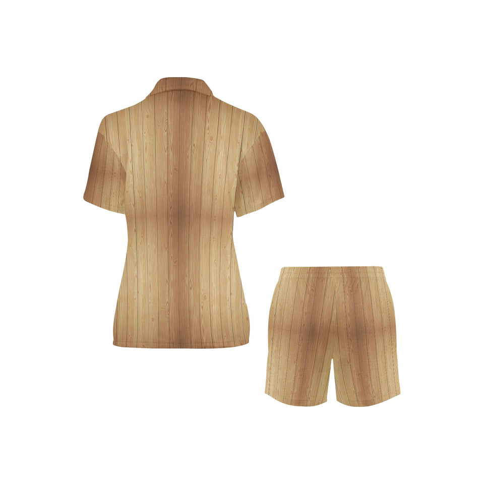 Wood Printed Pattern Print Design 05 Women's V-Neck Short Pajama Set