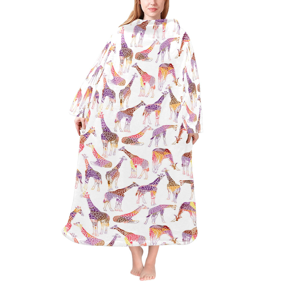 Giraffe Pattern Print Design 02 Blanket Robe with Sleeves