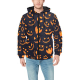 Halloween pattern Pumpkin background Men's Padded Hooded Jacket