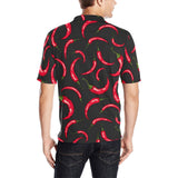 Chili peppers pattern black background Men's All Over Print Polo Shirt