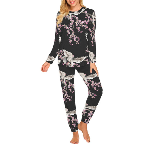 Japanese crane pink sakura pattern Women's All Over Print Pajama Set